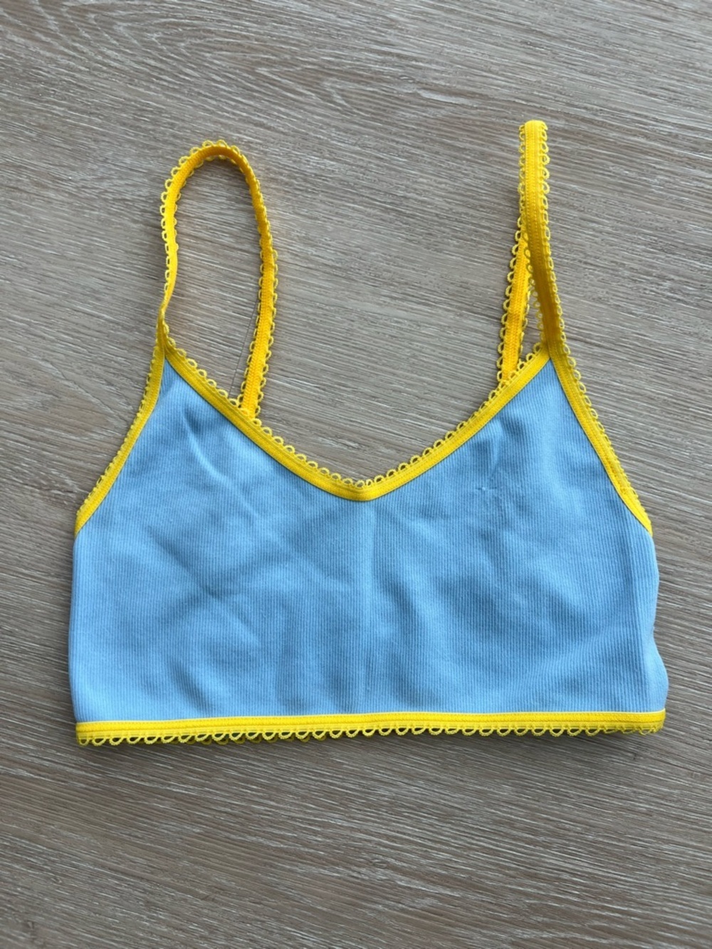 Light Blue Bralette Yellow Trim Minimalist Beach Summer Women’s Small / Medium